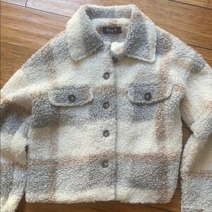 Cream and Gray Teddy Jacket with Collared Neckline